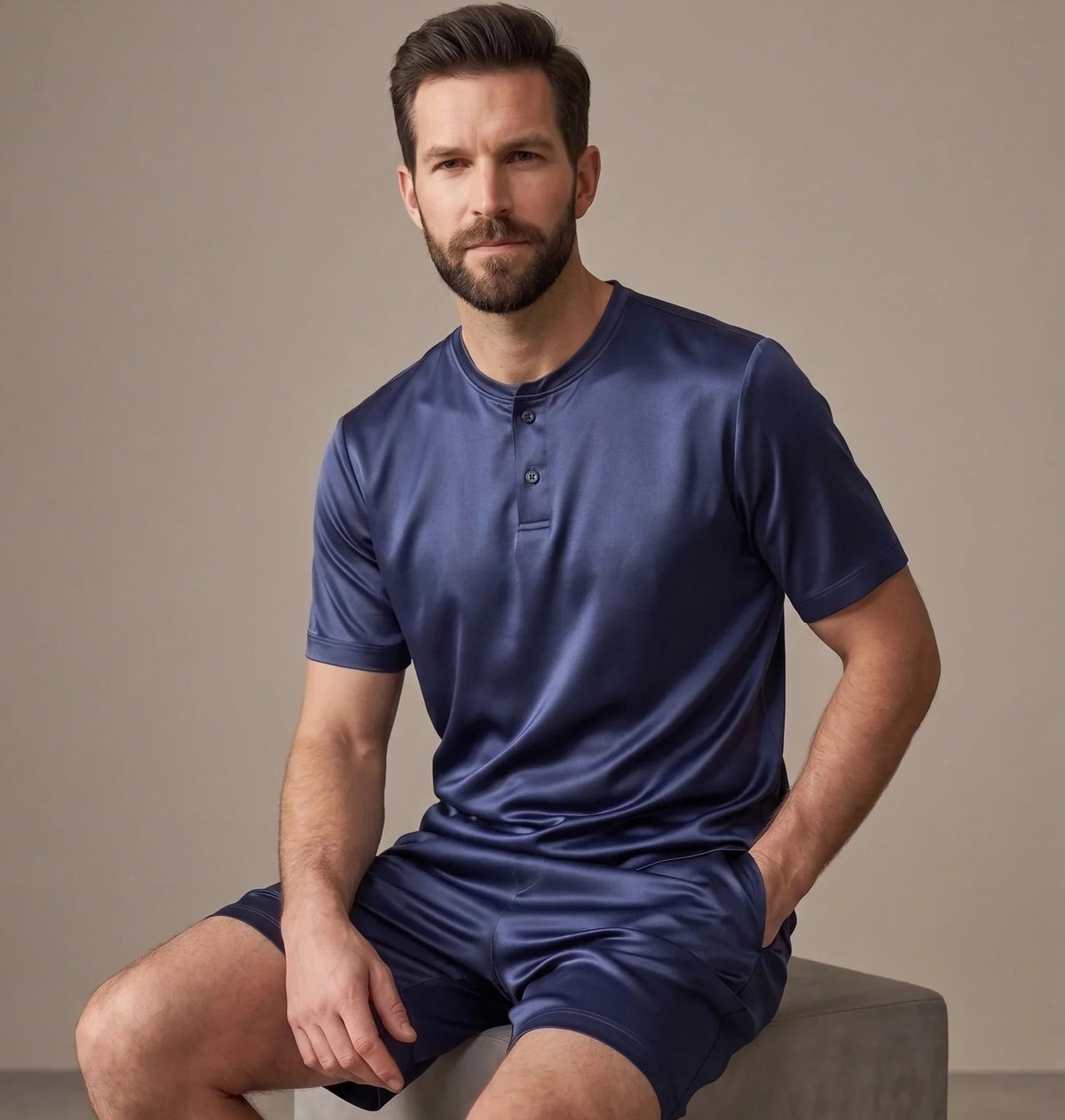 Male Silk Set – "Sapphire" Blouse and Shorts