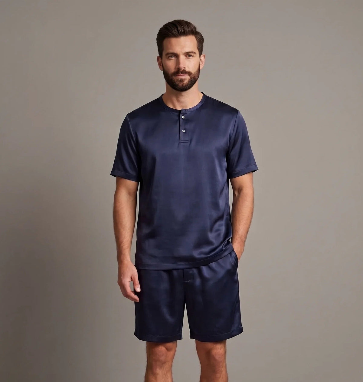 Male Silk Set – "Sapphire" Blouse and Shorts