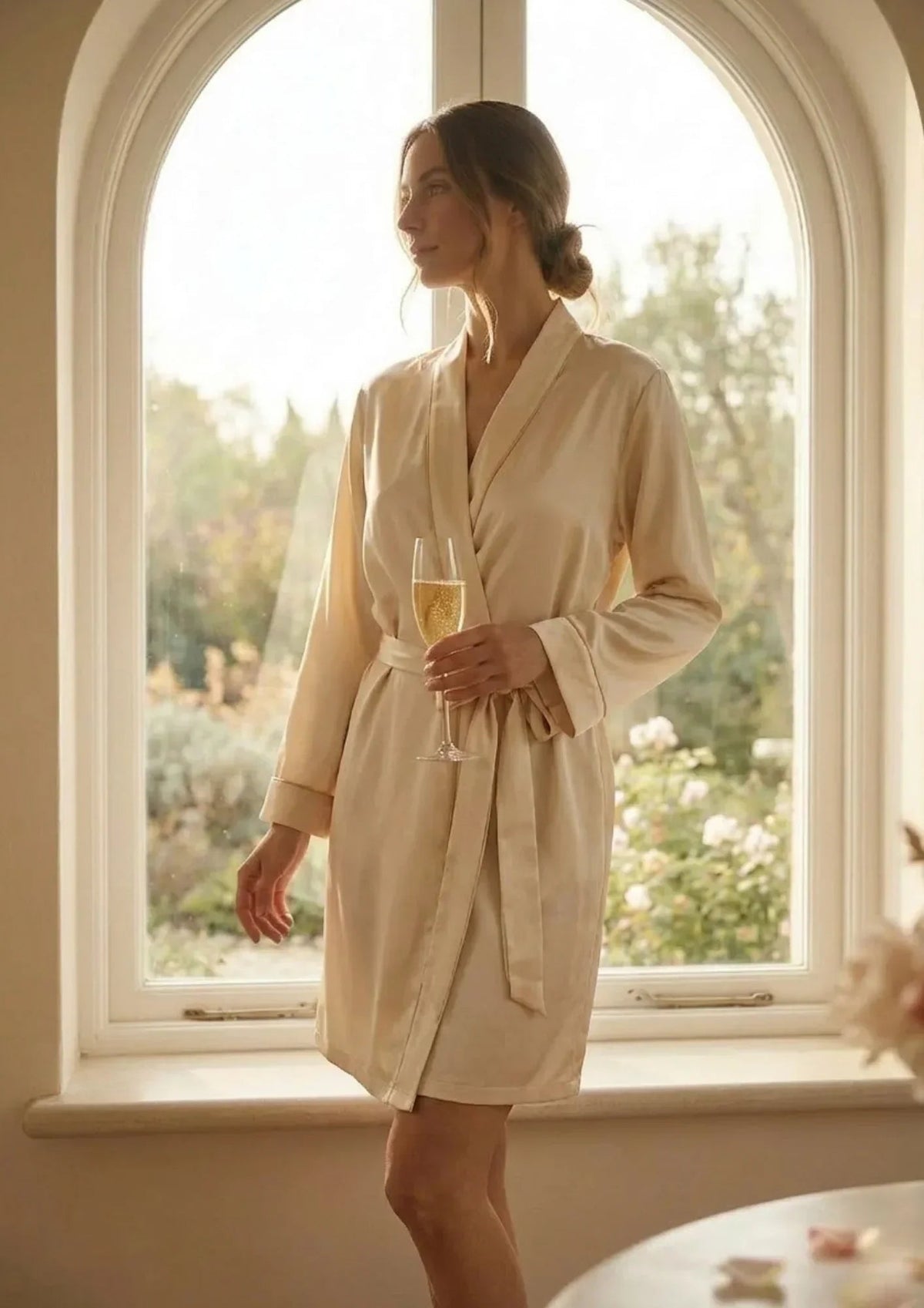 Elegant Silk Robe – "Champagne"